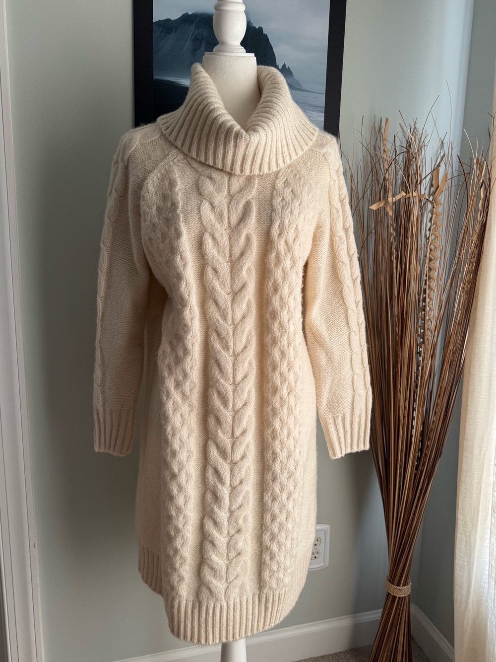 Banana Republic Cozy Cable Knit Turtleneck Sweater Dress Size L